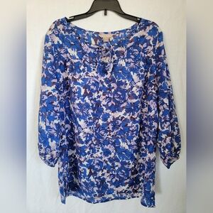 White Stag flower print  Hobo Blouse blue and purple size small 3/4 sleeve